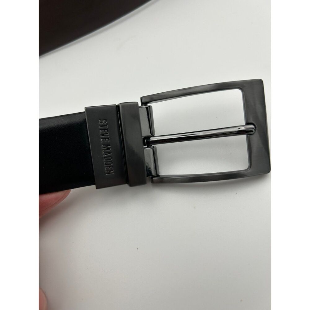 Steve Madden Mens Reversible Belt Black Brown Gunmetal Buckle Size L 38-40 J - Picture 6 of 8